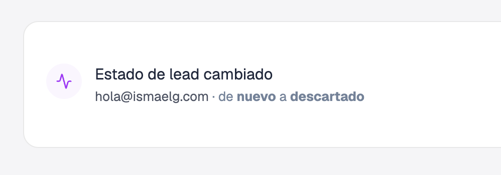 Registro de actividad: cambio de estado de un lead