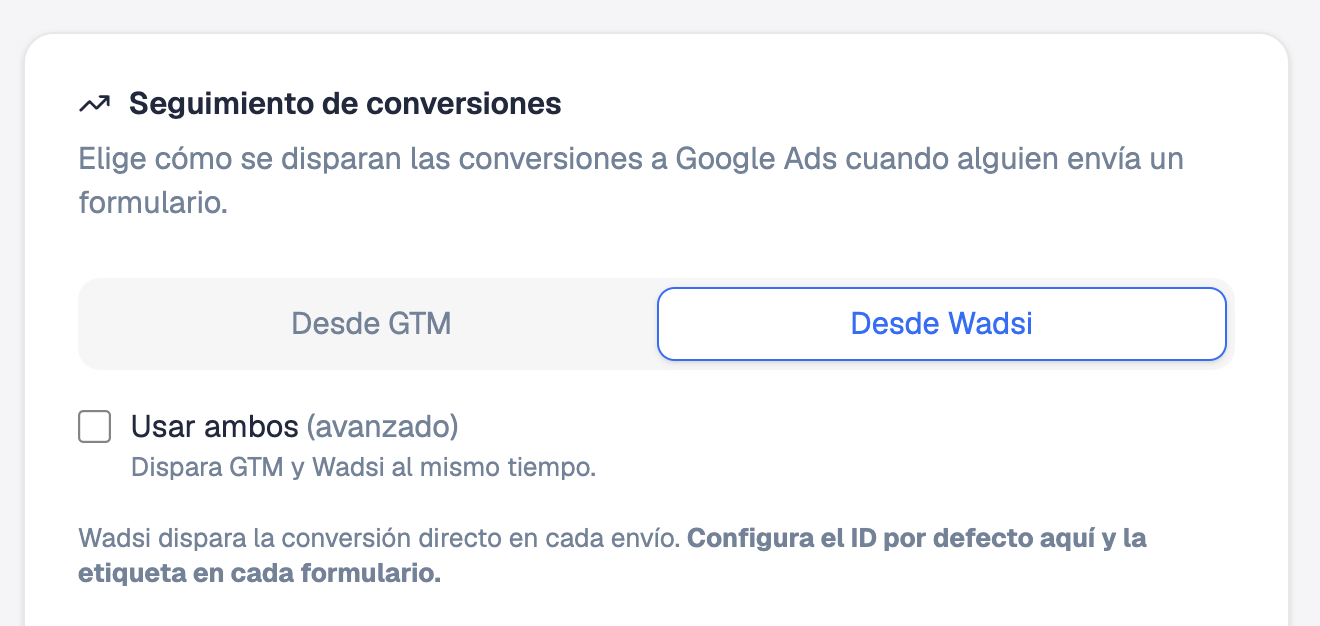 Seguimiento de conversiones desde Wadsi o GTM