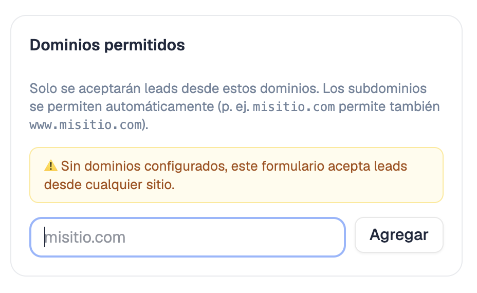 Configuración de dominios permitidos del formulario